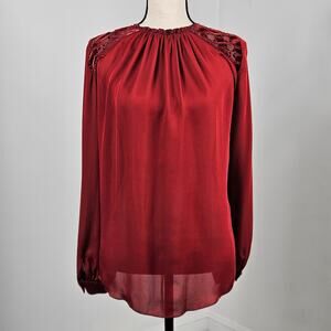 Longchamp Blouse Red Sheer Long Sleeve | Women's Large | MINOR FLAWS‎